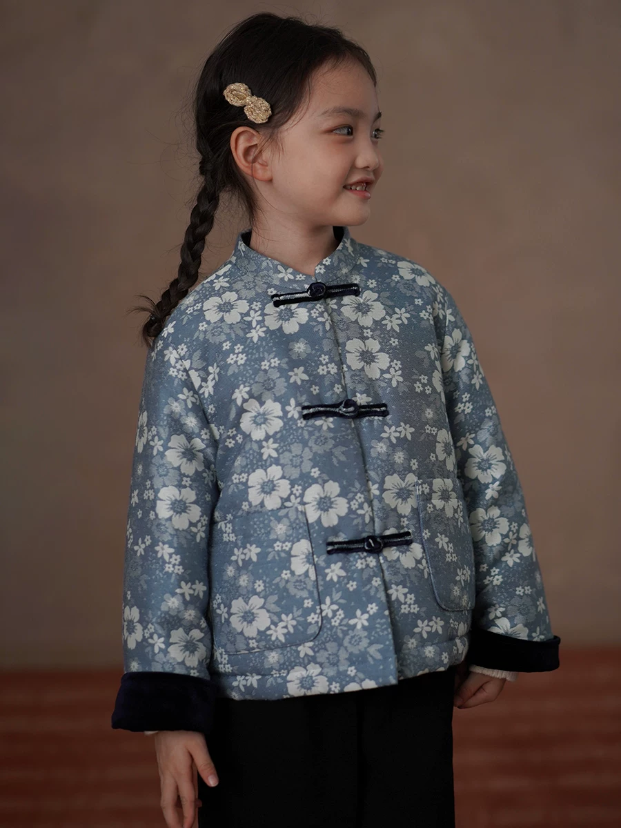 Quần áo cotton dày dặn và ấm áp cho trẻ em Áo khoác kiểu Trung Quốc mới dành cho bé gái Áo hoa mùa đông cho bé gái 25 kiểu mới