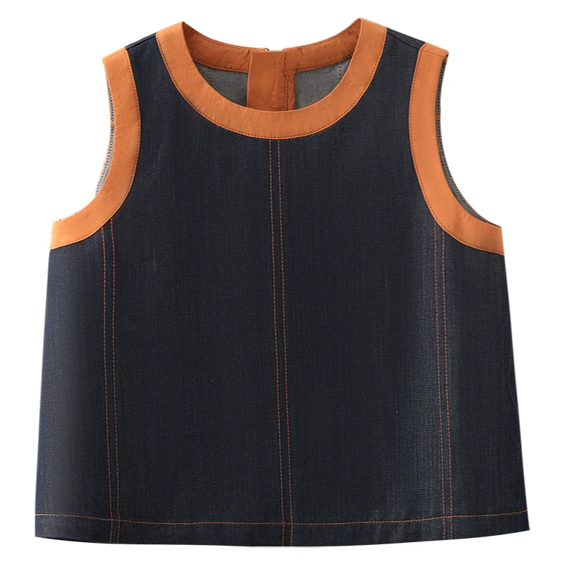 Áo khoác denim vintage phối màu, kiểu dáng rộng rãi, thời trang mùa hè cho bé gái Hazi, mẫu mới 2025
