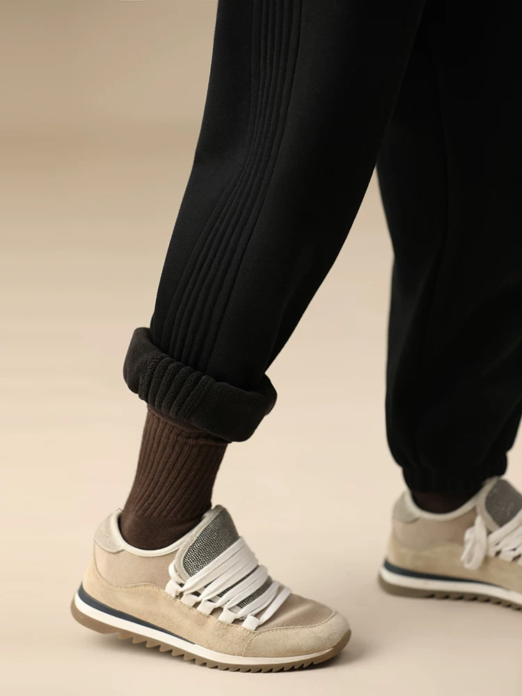 Quần jogger mùa đông trẻ em màu đen, lưng thun, lót lông giữ ấm, dành cho bé trai và bé gái