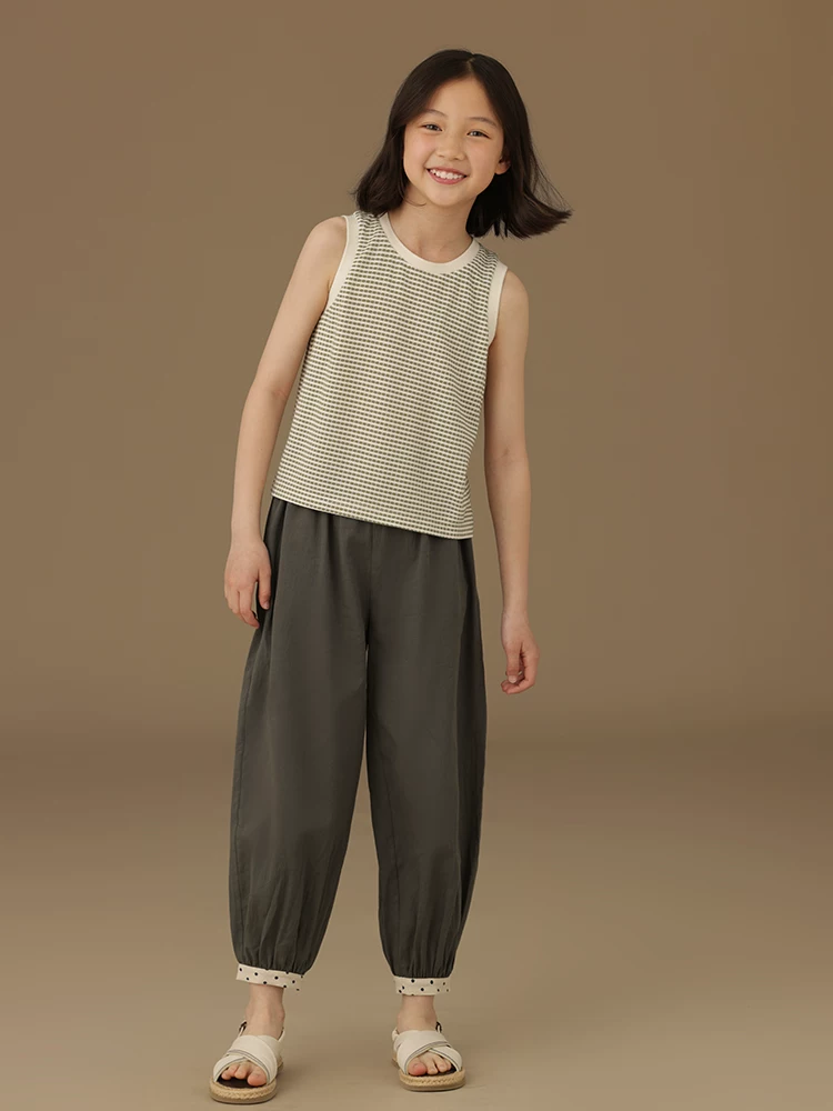 Quần cotton thường ngày cho bé gái, quần crop dáng rộng thoáng khí mùa hè, quần jogger kiểu dáng thời trang cho bé gái, kiểu dáng mỏng.