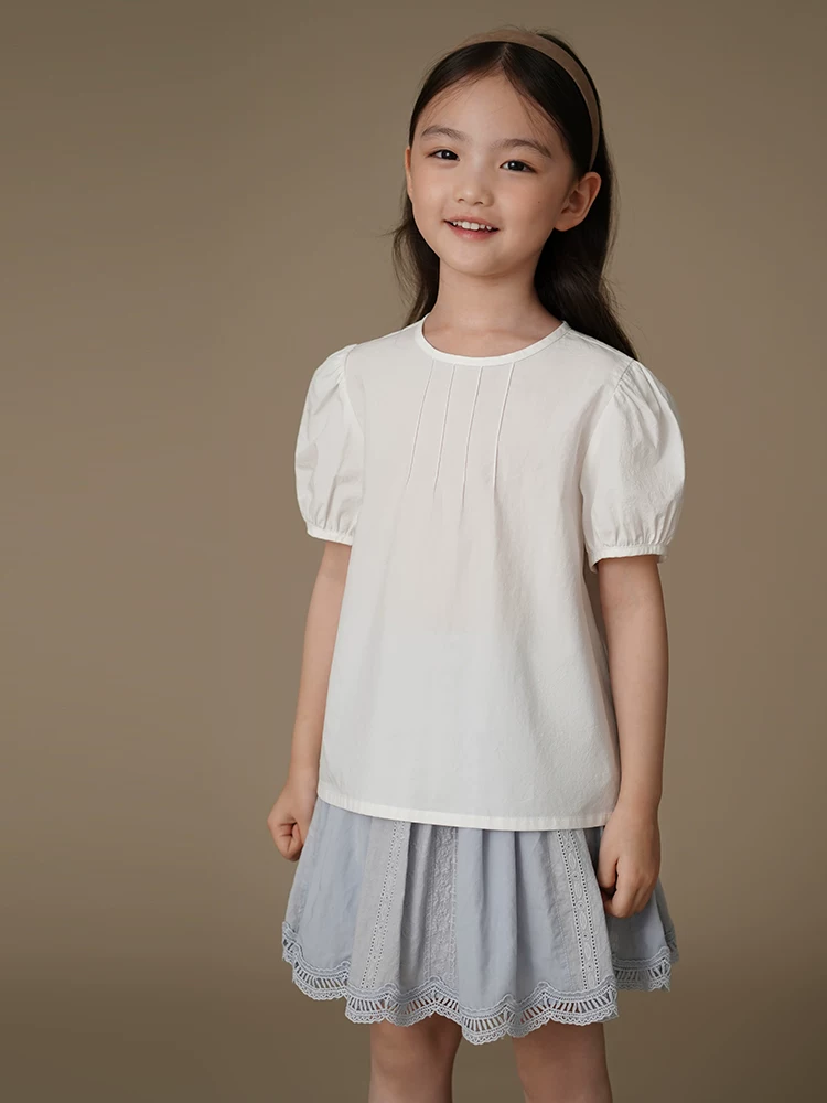 Quần áo trẻ em mùa hè kiểu mới Áo sơ mi trắng Nhật Bản áo ngắn tay cho bé gái đơn giản mang lại cảm giác cao cấp cho trẻ lớn hơn