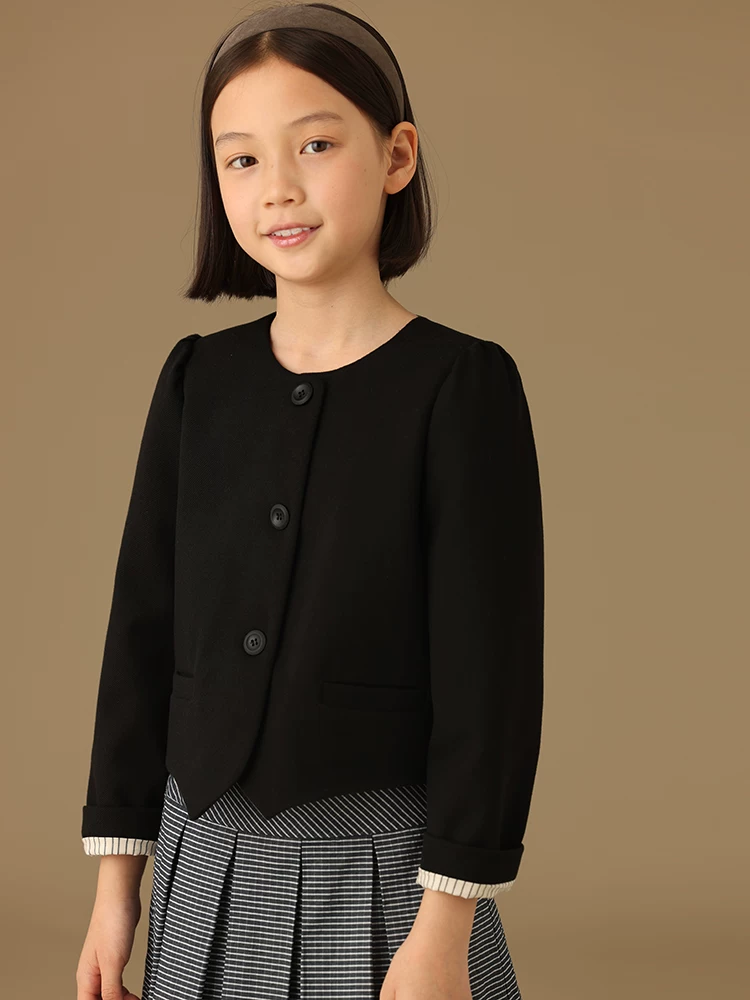 Quần áo trẻ em Ha Chi Thu Đông Mới về Áo kiểu Chanel cao cấp kiểu hộp màu đen kiểu Pháp ngắn cho bé gái