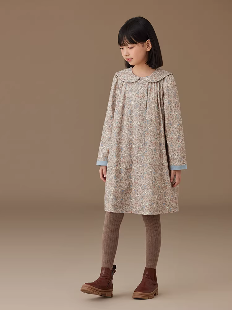 Váy dài tay dáng rộng thông thường dành cho trẻ em, phong cách cha mẹ và con cái, họa tiết hoa ngọt ngào, thân thiện với làn da, cotton nguyên chất, quần áo mùa thu cho bé gái.