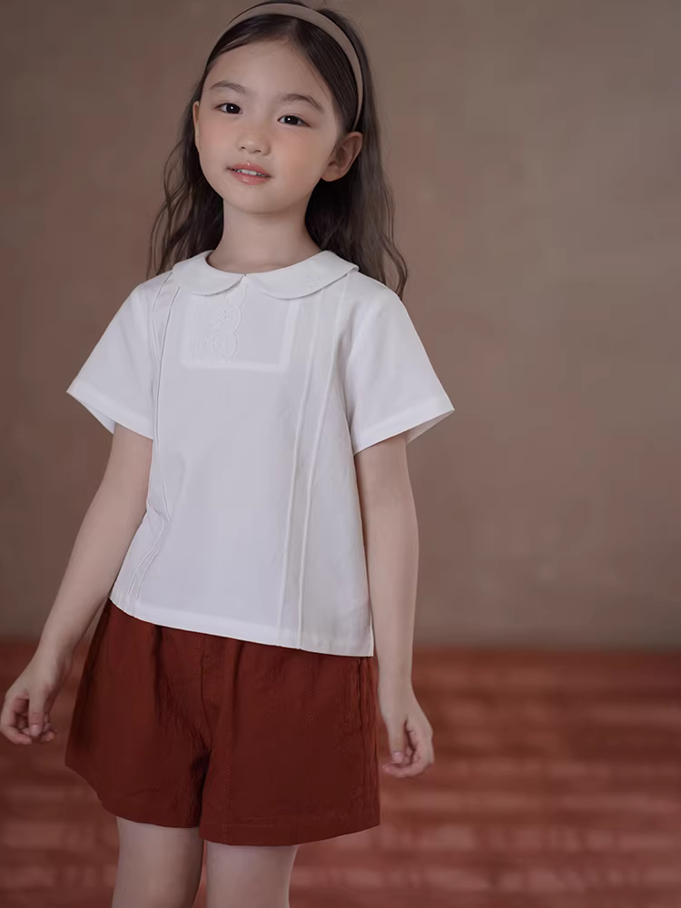 Quần áo mùa hè cho trẻ em Quần dài dáng rộng phong cách Hàn Quốc Quần dài đến đầu gối cho bé gái Quần short thêu cotton thân thiện với da cho bé gái