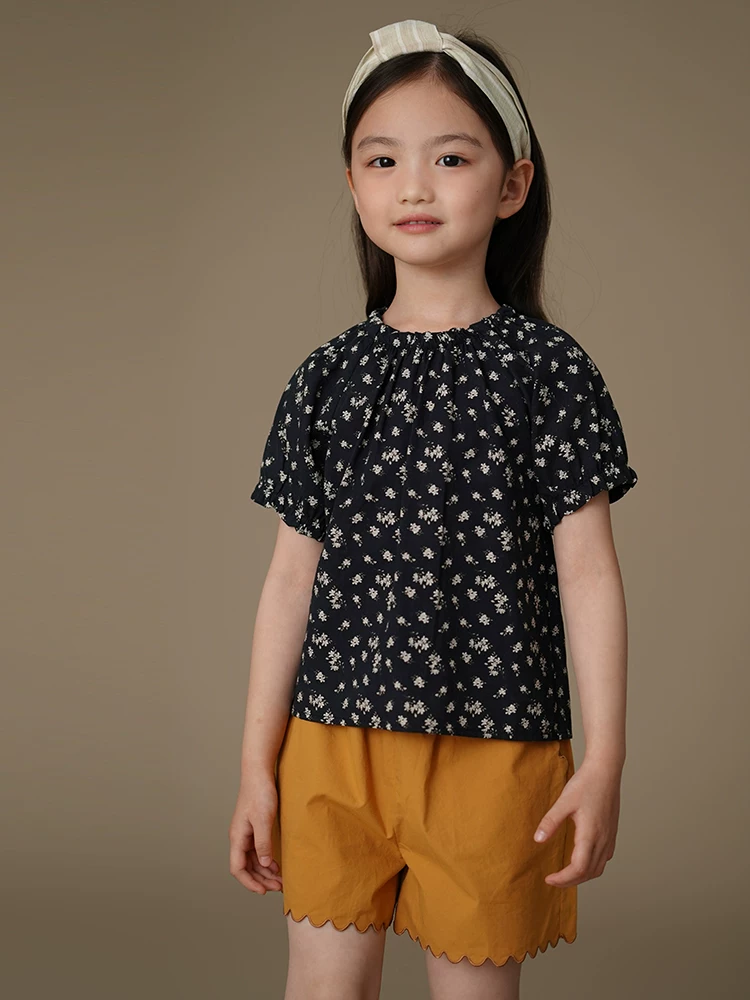 Quần áo trẻ em mùa hè phong cách mới áo sơ mi ngắn tay họa tiết hoa đồng quê cho bé gái áo sơ mi dáng rộng kiểu babydoll cho trẻ lớn hơn