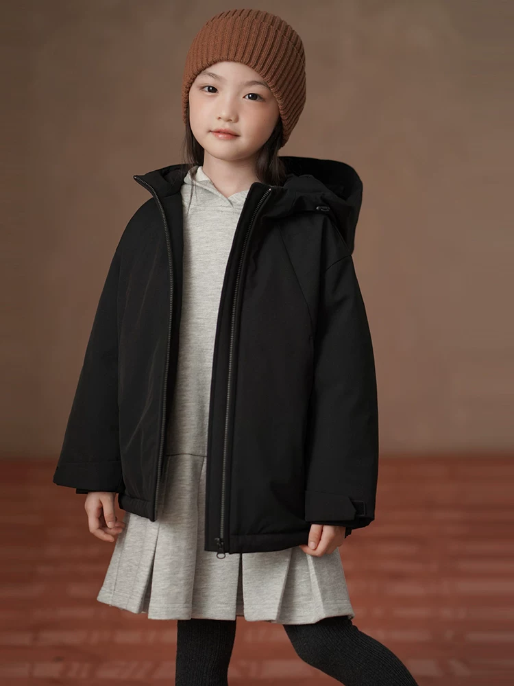 Áo khoác mùa đông cho trẻ em, áo khoác parka màu đen rộng rãi cho bé trai và bé gái, chống gió và ấm áp.