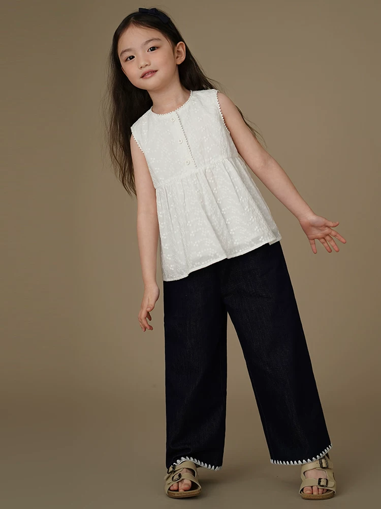 Quần trẻ em thường ngày mỏng đơn giản thoáng khí quần denim giặt quần thẳng cho bé gái phong cách mới mùa xuân và mùa thu