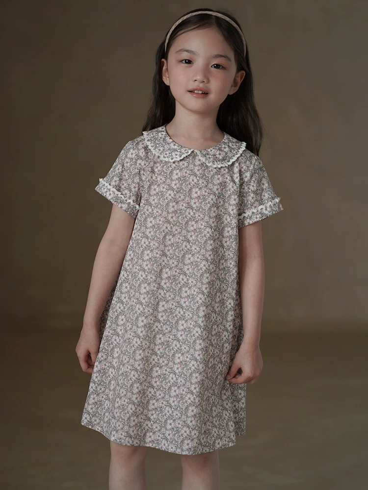 Quần áo trẻ em mùa hè váy hoa phong cách Hàn Quốc cho bé gái váy ngắn tay dài vừa phải váy mùa hè cho bé gái retro mục vụ