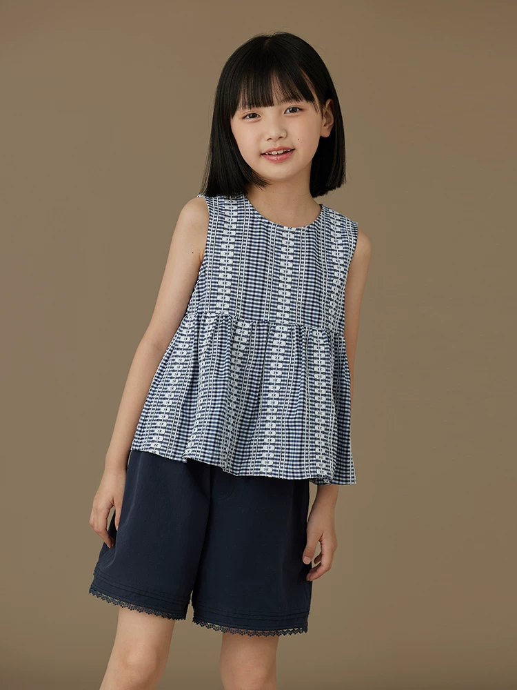 Quần áo trẻ em mới mùa hè áo vest không tay kẻ sọc xanh trắng trang phục mùa hè cho trẻ em đơn giản mang lại cảm giác cao cấp áo mỏng cho bé gái