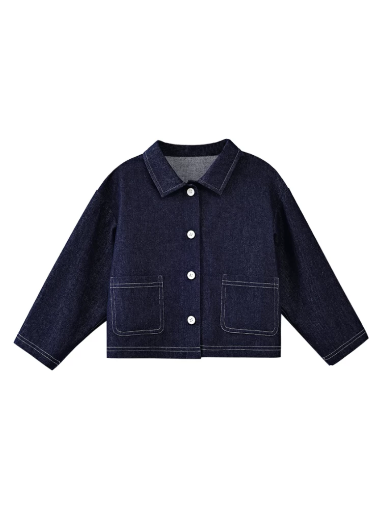 Quần áo trẻ em mùa xuân thu áo khoác denim mỏng đa năng rộng rãi cho bé trai và bé gái mặc mùa thu đơn giản và cao cấp
