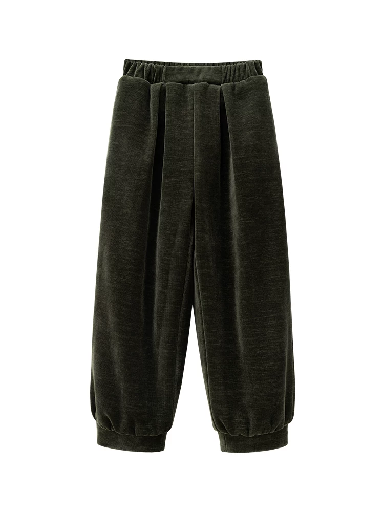Quần áo trẻ em quần màu xanh đậm quần âu đơn giản quần jogger dáng rộng bé trai bé gái quần thể thao lót lông mùa đông