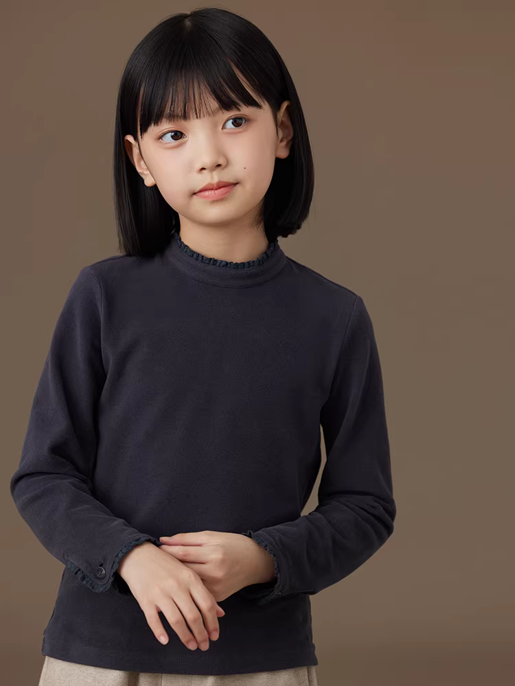 Quần áo trẻ em Áo thun dài tay mùa thu đông màu xám giản dị đa năng thân thiện với làn da Áo sơ mi cơ bản dành cho bé gái dành cho trẻ lớn hơn