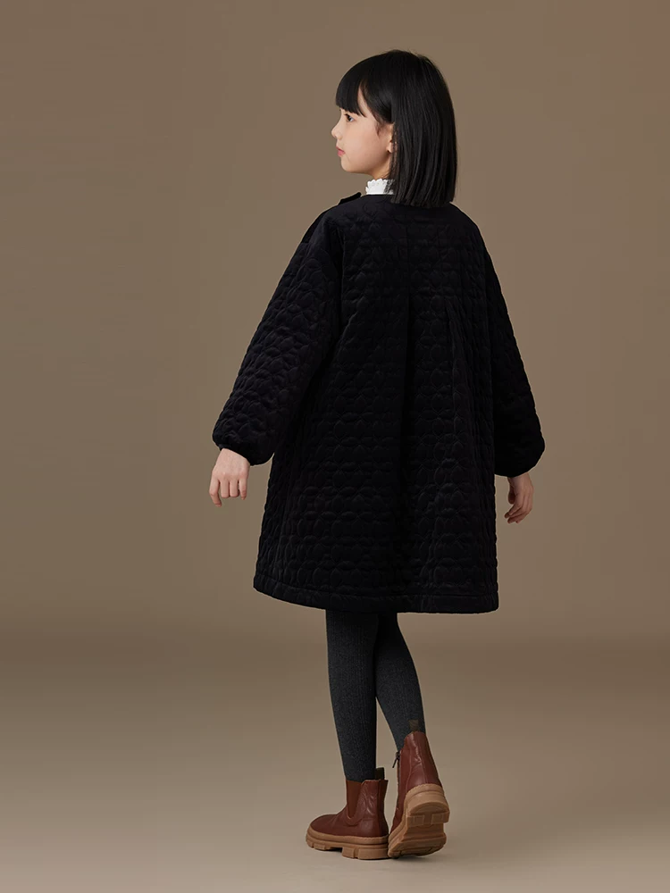 Quần áo trẻ em mùa thu đông ấm áp áo khoác dài vừa phải cho bé gái áo khoác cotton giản dị phong cách cha mẹ và con cái