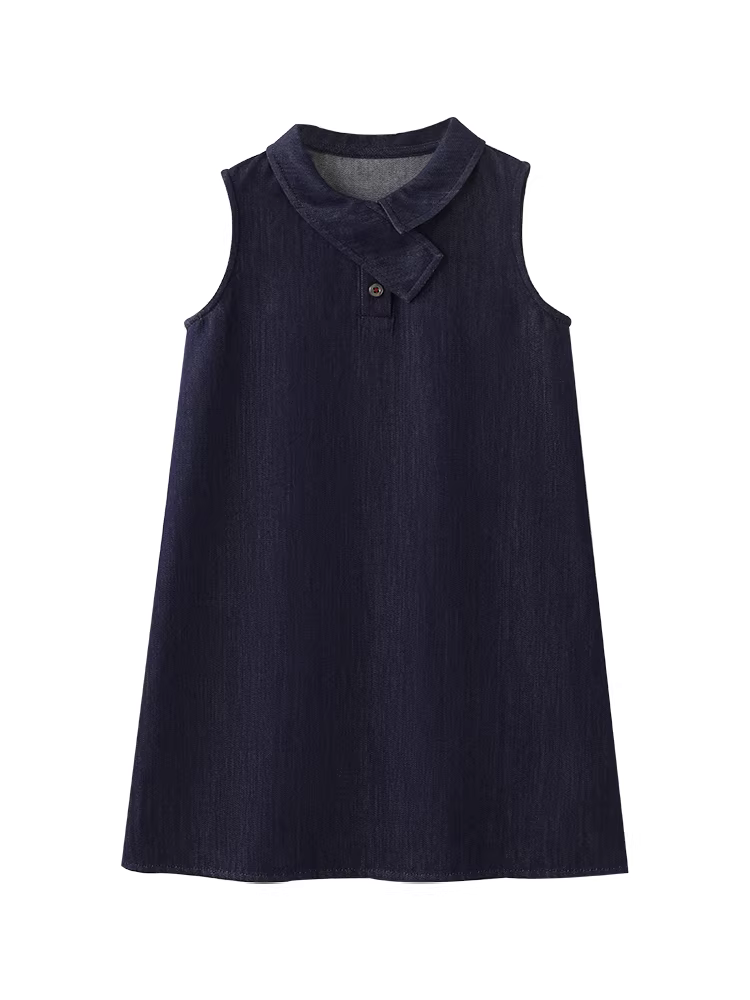 Quần áo trẻ em Hazi Váy denim cổ điển cho bé gái, Váy không tay, Phong cách đơn giản và cao cấp, Quần áo mùa hè cho bé gái, 25 kiểu dáng mới