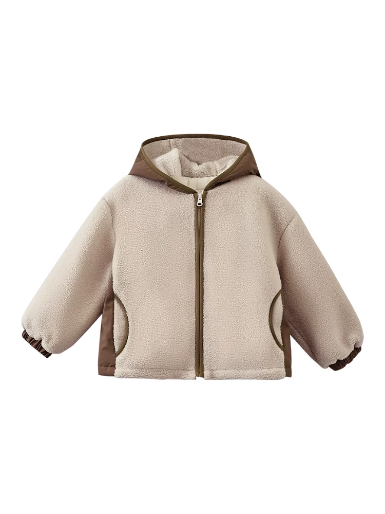 Quần áo trẻ em áo khoác có mũ trùm đầu dáng rộng giả lông cừu áo khoác bé trai bé gái quần áo cotton ấm áp mùa đông