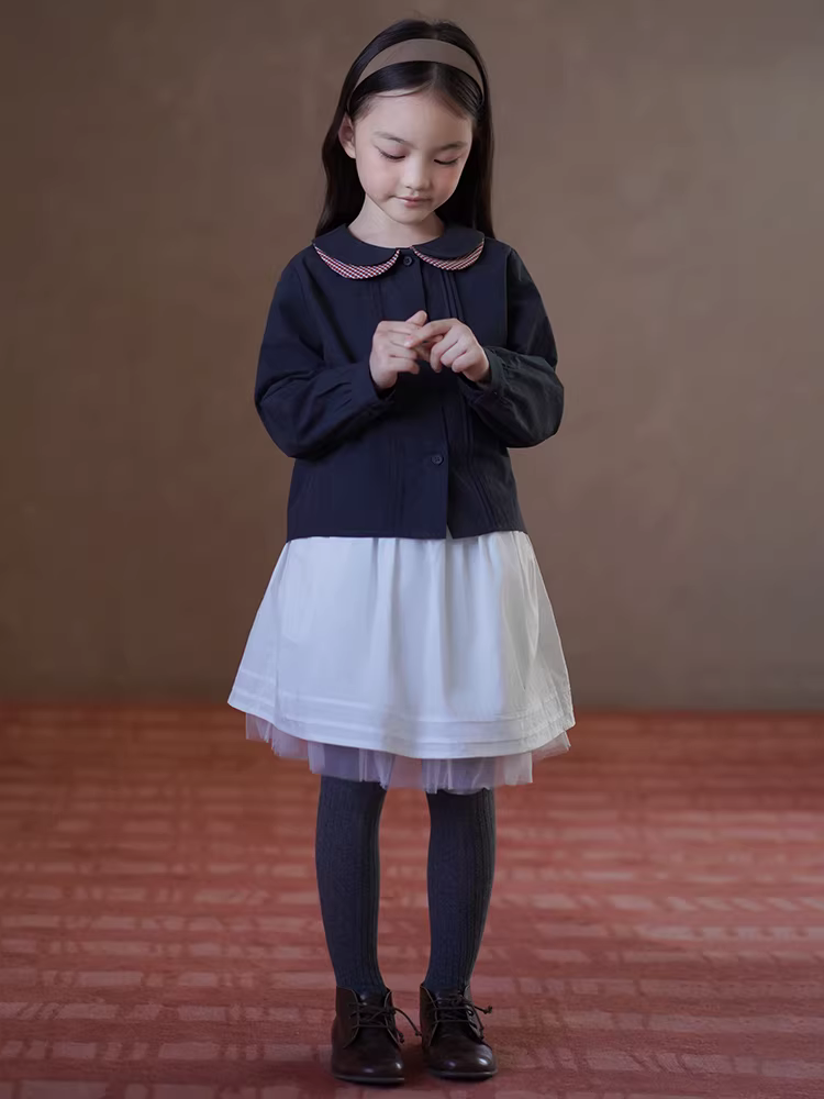 Quần áo trẻ em xuân thu Váy chữ A ngọt ngào và nghệ thuật Váy lưới nửa thân cho bé gái lớn hơn Phong cách mùa thu mới