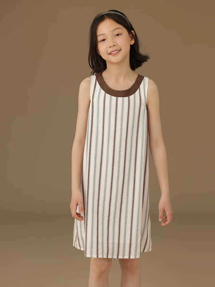 Váy cotton sọc trẻ em dành cho bé gái, váy mùa hè mát mẻ và đa năng dành cho bé gái.