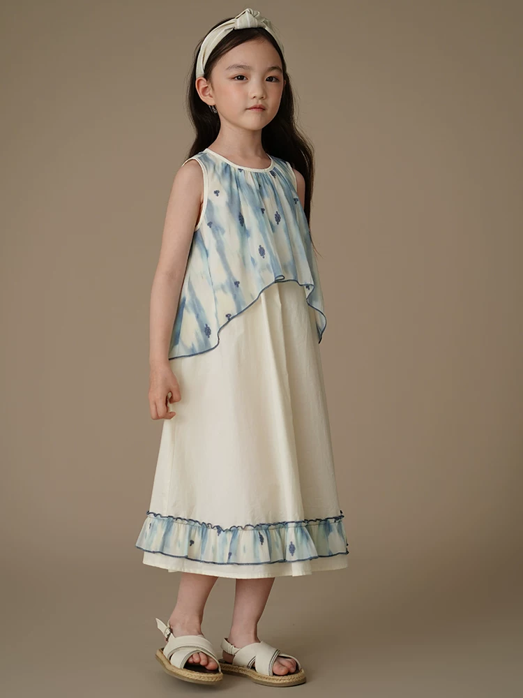 Váy vest mỏng mùa hè dành cho trẻ em với thiết kế giả hai mảnh, váy dài kiểu Trung Hoa như cổ tích dành cho bé gái.