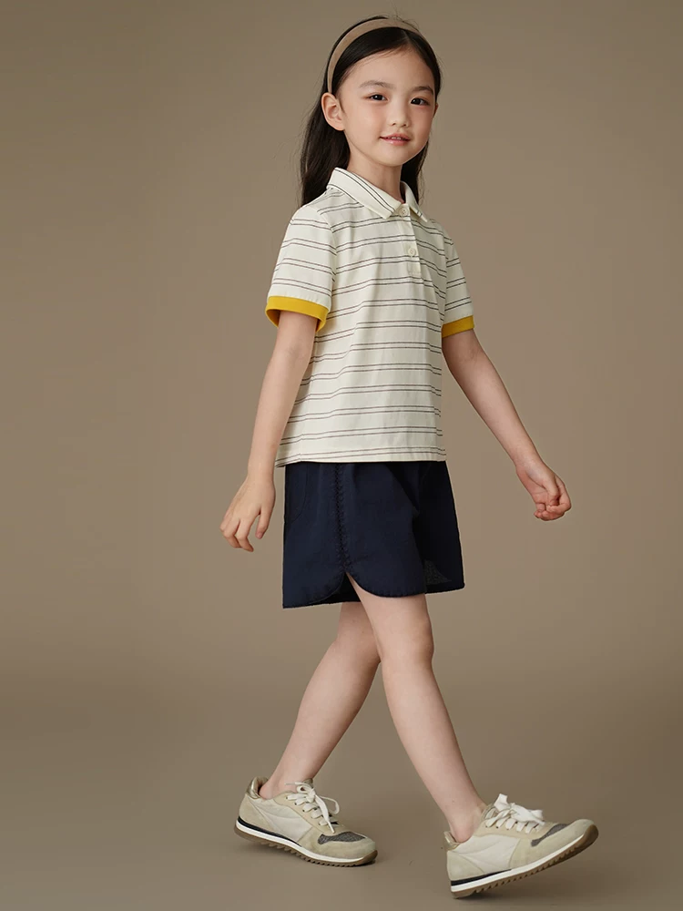 Áo dệt kim trẻ em mùa hè áo sơ mi polo sọc mỏng bé trai bé gái áo thun ngắn tay phong cách Hàn Quốc dáng rộng vừa vặn