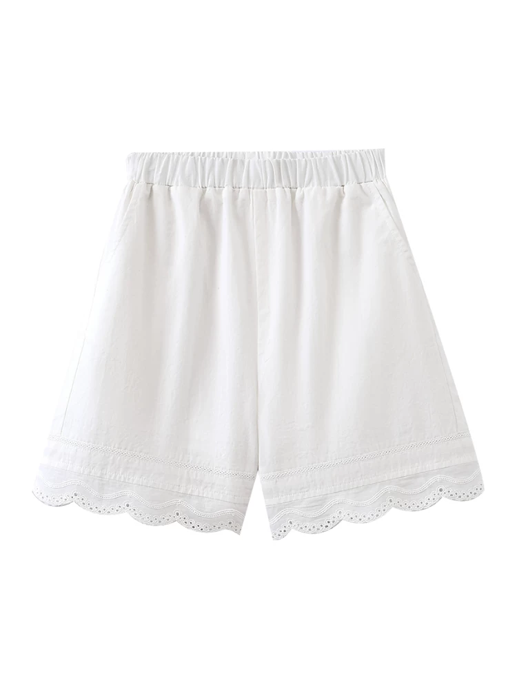 Quần short cotton đa năng có viền ren trắng cho bé gái, quần kiểu dáng mỏng mùa hè