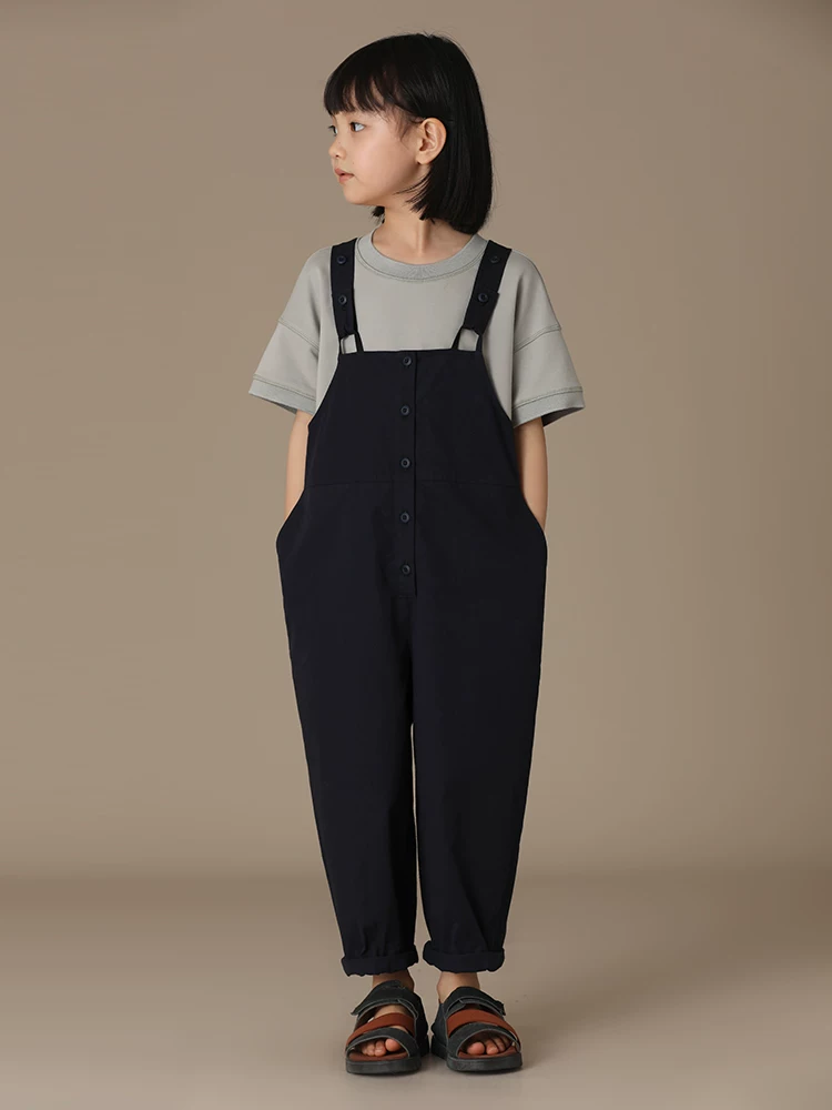 Quần áo trẻ em mùa xuân hè quần cotton thông thường quần yếm trẻ em dáng rộng quần dài bé trai và bé gái phong cách cha mẹ và con cái
