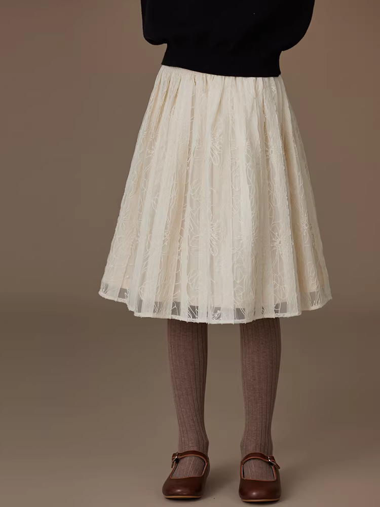 Quần áo trẻ em cho mùa xuân và mùa thu: váy lưới kiểu tiên nữ với thiết kế ren, váy dài cho bé gái, trang phục mùa thu cho bé gái.