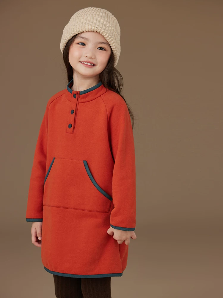 Áo khoác nỉ bé gái mùa thu đông màu cam, kiểu dáng đơn giản, cao cấp, chất liệu nỉ, kiểu dáng đầm