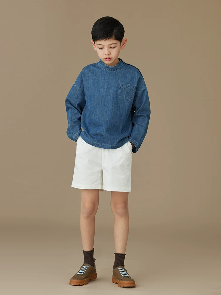 Quần áo trẻ em mùa xuân hè áo sơ mi dài tay mỏng cho bé trai và bé gái áo denim áo khoác cổ đứng cho trẻ lớn hơn
