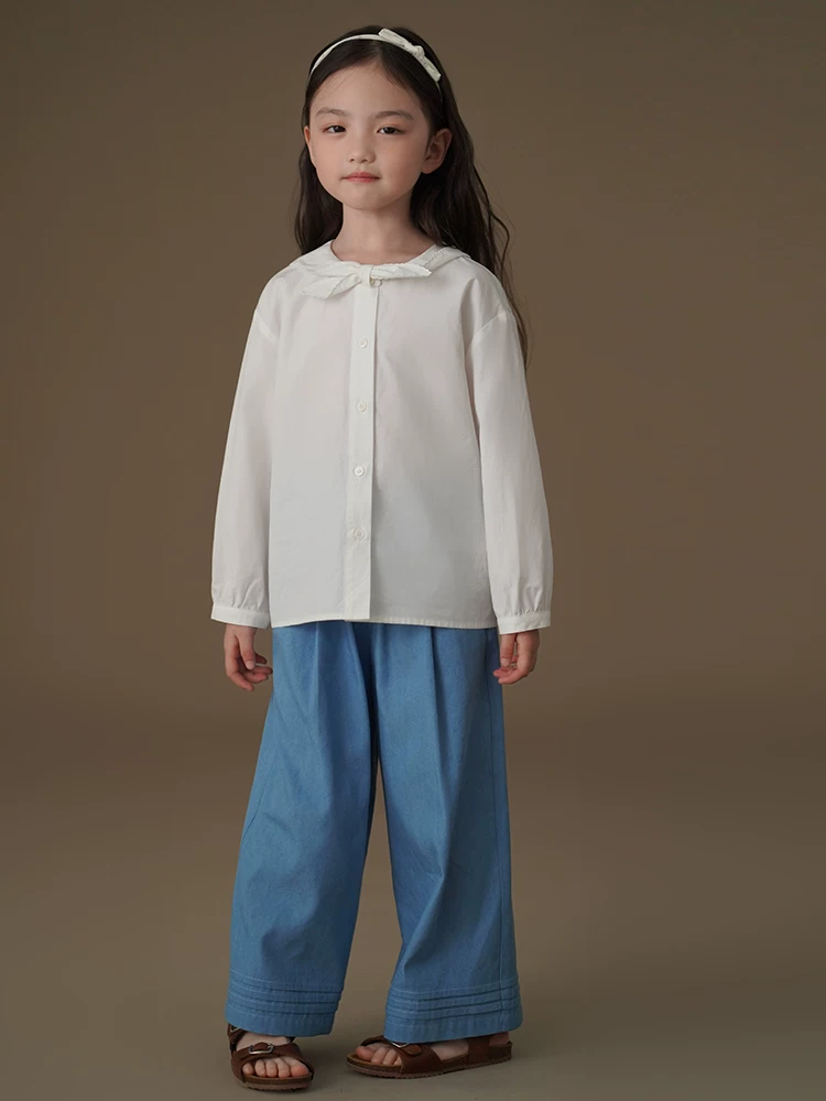 Áo sơ mi trắng trẻ em, xuân thu, phong cách preppy, áo dài tay cao cấp, quần áo thu đông bé gái, mẫu mới 2025
