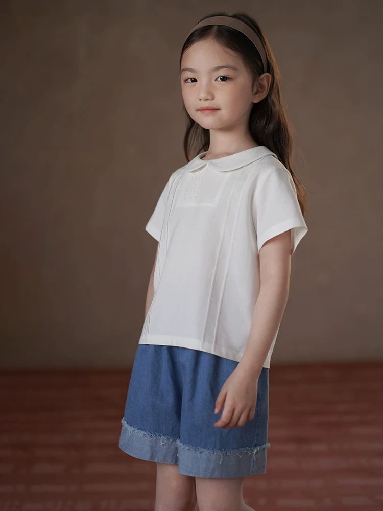 Quần short trẻ em mỏng mùa hè, quần short cotton thông thường thân thiện với làn da, quần short denim cho bé gái, kiểu dáng cổ điển đa năng.