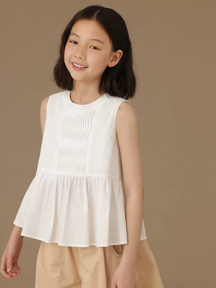 Quần áo trẻ em áo vest trắng không tay áo khoác ngoài áo bé gái mặc mùa hè áo sơ mi búp bê cao cấp toàn cotton