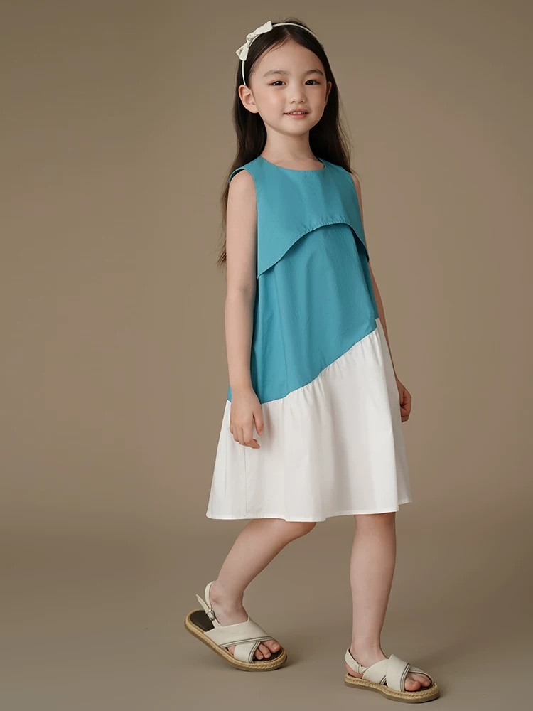 Quần áo trẻ em mùa hè váy vest phong cách hàn quốc váy dáng rộng bé gái chắp vá váy dài bé gái mùa hè phong cách mới