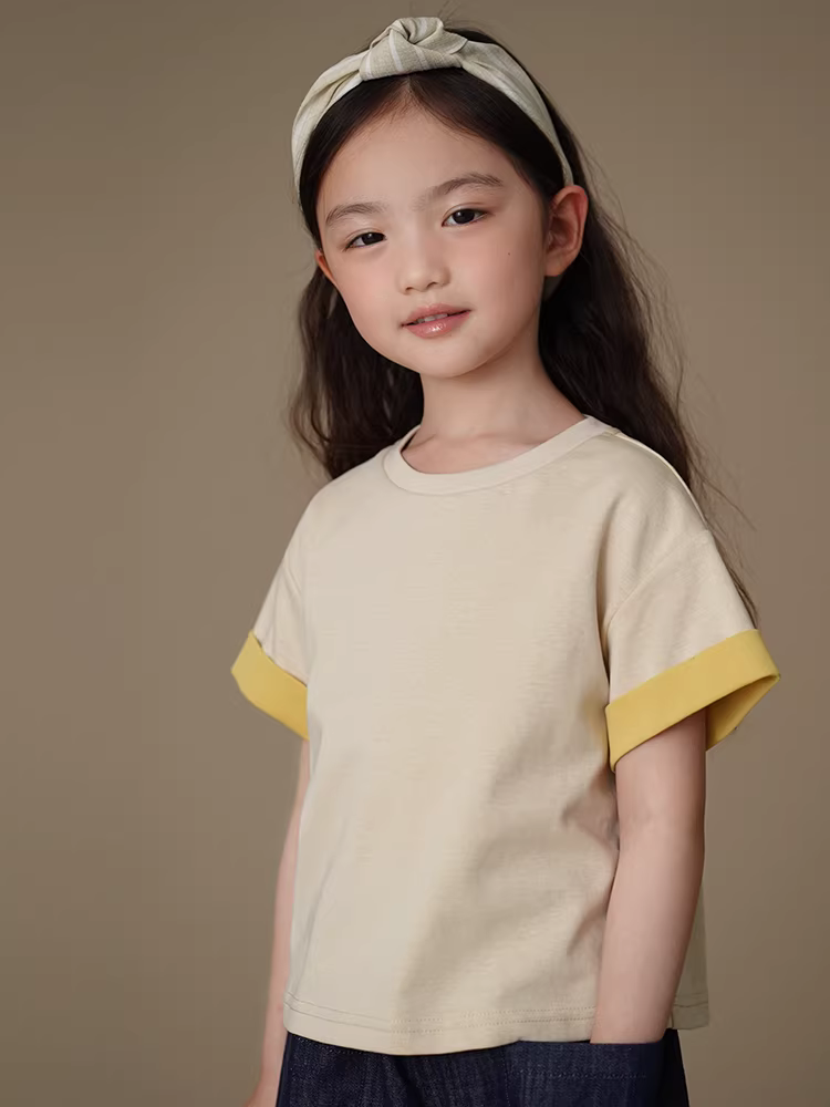 Áo thun ngắn tay mỏng mùa hè cho bé trai và bé gái, áo dệt kim, trang phục mùa hè màu mơ đơn giản cho trẻ lớn.