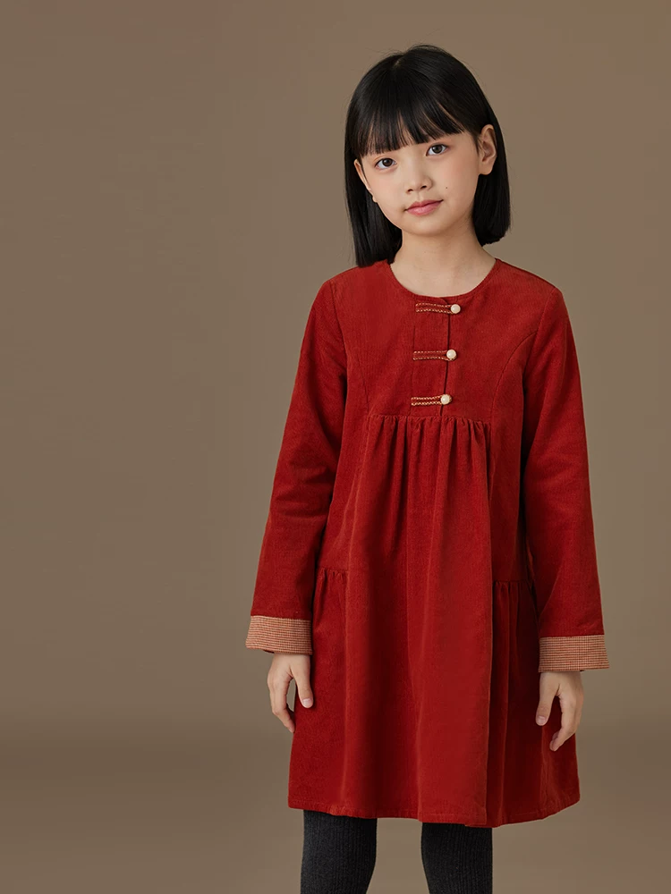 Quần áo trẻ em Hazi Quần áo bé gái mùa thu Phong cách mới Váy trẻ em phong cách Trung Hoa mới Xuân Thu Váy dài bằng vải nhung cotton cho bé gái