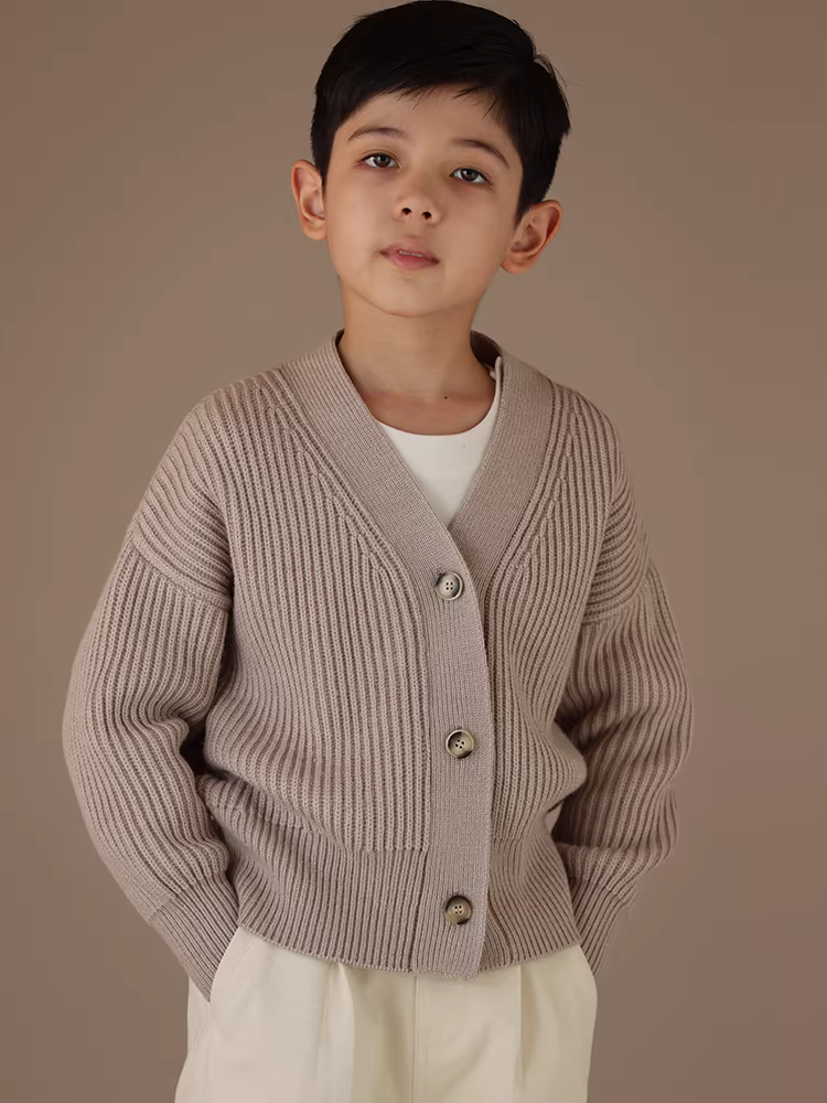 Quần áo trẻ em Hazi Mùa đông Mới về Áo len cổ chữ V màu trơn thân thiện với làn da Áo khoác bé trai bé gái Áo len dệt kim dành cho cha mẹ và con cái