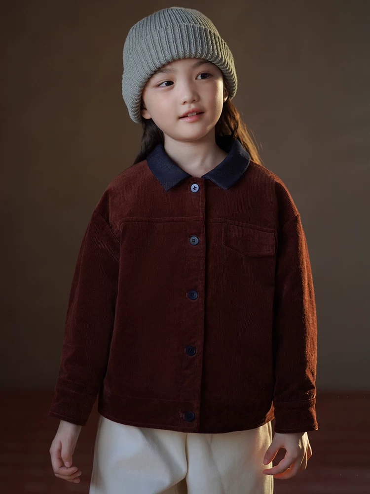Quần áo trẻ em áo khoác vải nhung kiểu retro dành cho bé trai và bé gái, áo khoác cotton cho trẻ lớn, ấm áp cho mùa thu đông.