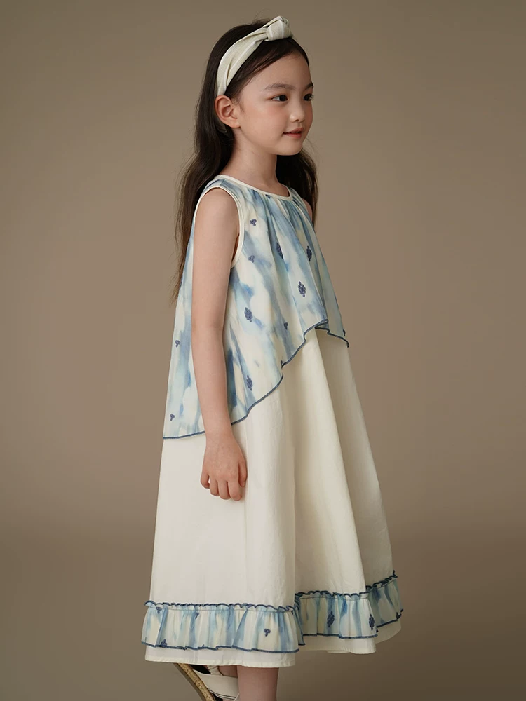Váy vest mỏng mùa hè dành cho trẻ em với thiết kế giả hai mảnh, váy dài kiểu Trung Hoa như cổ tích dành cho bé gái.