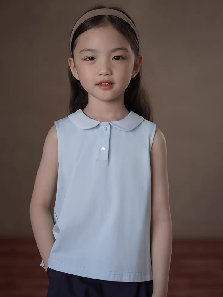 Áo thun bé gái Hazi mùa hè 2025 cổ búp bê dệt kim, áo lót cho trẻ lớn