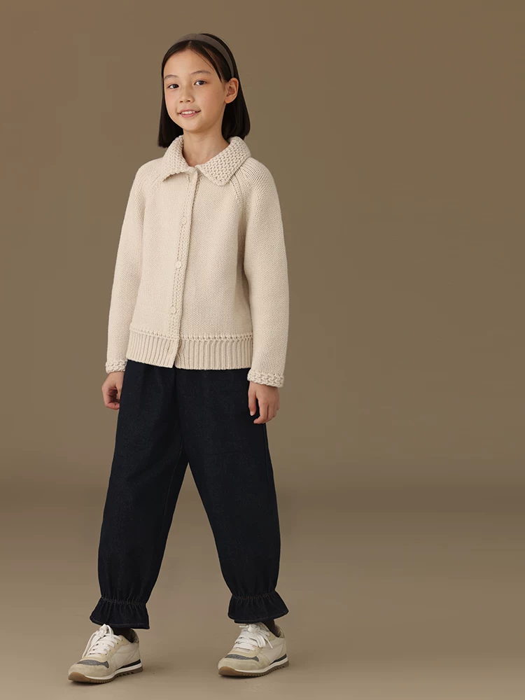Quần dài trẻ em Hazi mùa thu đông phong cách retro rừng, chất liệu cotton, bo gấu bèo nhún, kiểu dáng rộng rãi, chất liệu jean cho bé gái