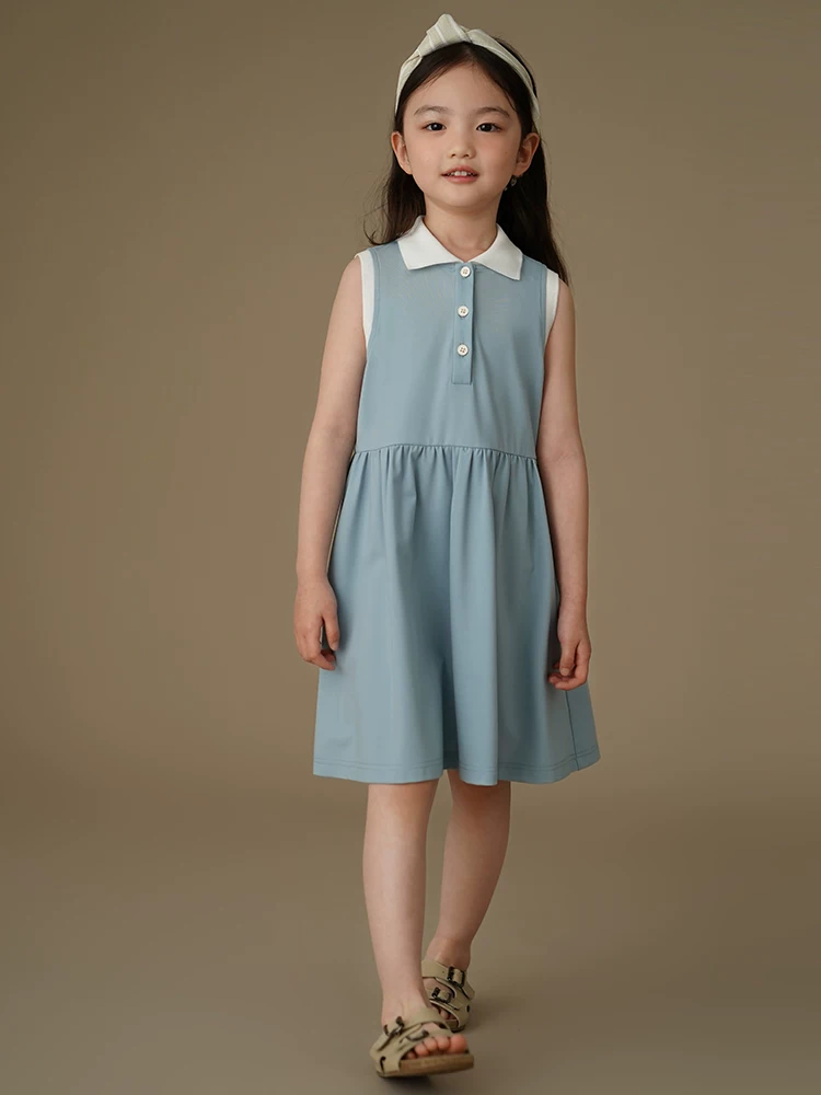 Váy dệt kim trẻ em, váy polo dài vừa phải, váy ba lỗ cho bé gái, quần áo mùa hè cho trẻ lớn, mẫu mới 25.