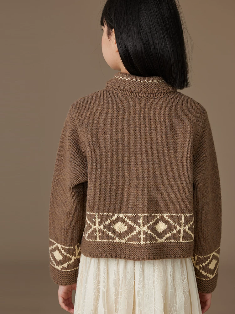 Hazi Quần Áo Trẻ Em Mùa Thu Đông Trẻ Em Áo Cardigan Dệt Kim Màu Nâu Cổ Điển Thường Ngày Áo Bé Trai Và Bé Gái Áo Len Ấm Áp Áo Khoác
