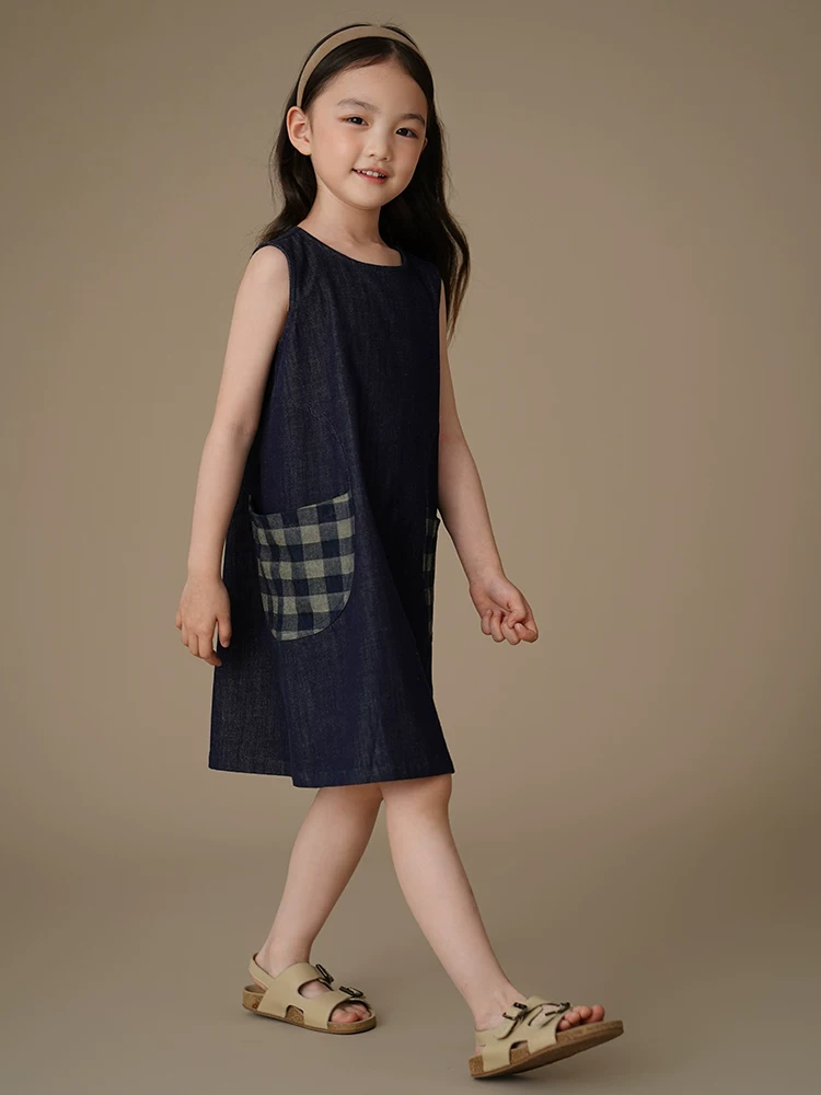 Quần áo trẻ em Hazi Mùa hè Mới Phong cách cổ điển Nhật Bản Váy denim Váy ba lỗ cho bé gái Váy dài vừa phải cho trẻ lớn hơn