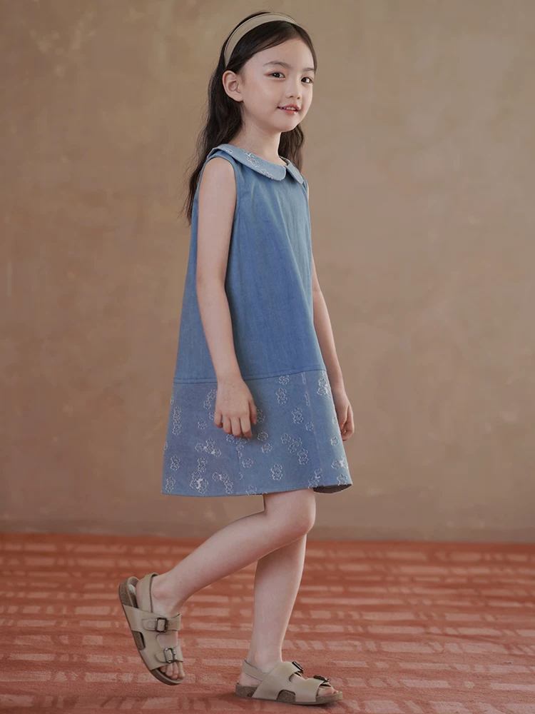 Quần áo trẻ em Hazi Váy denim cổ điển mới mùa hè dành cho bé gái, Váy ba lỗ ngọt ngào và dễ thương dành cho trẻ lớn hơn.