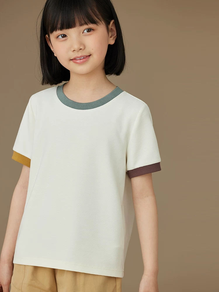 Quần áo trẻ em mùa hè Áo thun trắng trẻ em giản dị đơn giản đa năng mát mẻ bé trai bé gái áo ngắn tay phối màu
