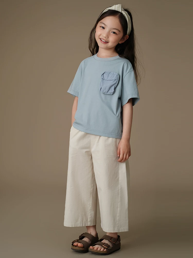 Quần ống đứng mùa hè cho trẻ em, quần cotton chín phần thân thiện với làn da cho bé trai và bé gái, quần dài đa năng dáng rộng, thoải mái