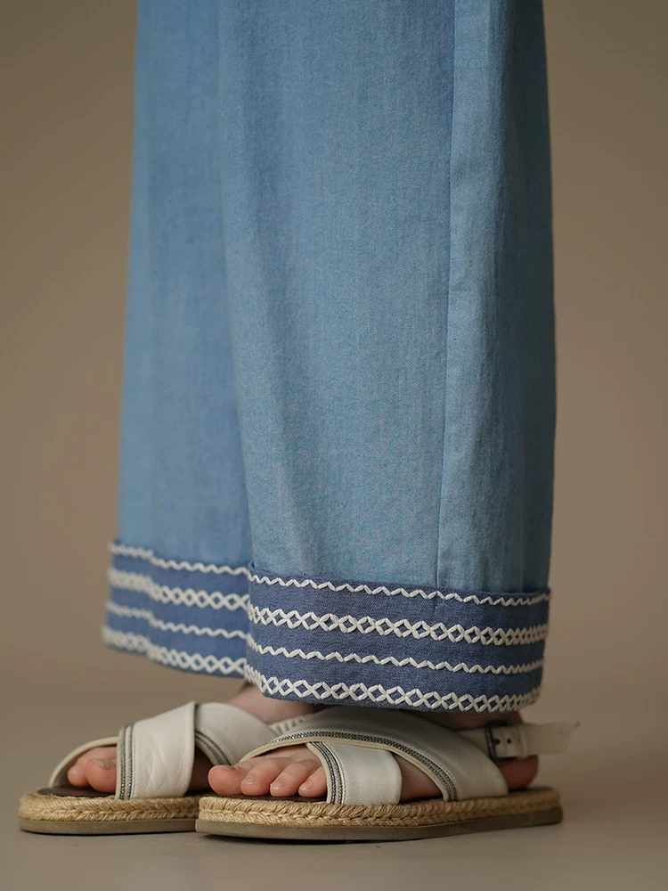 Quần dài mùa hè thường ngày cho bé gái, quần jean denim thiết kế đơn giản, quần chống muỗi cho trẻ lớn hơn, chất liệu cotton nguyên chất.
