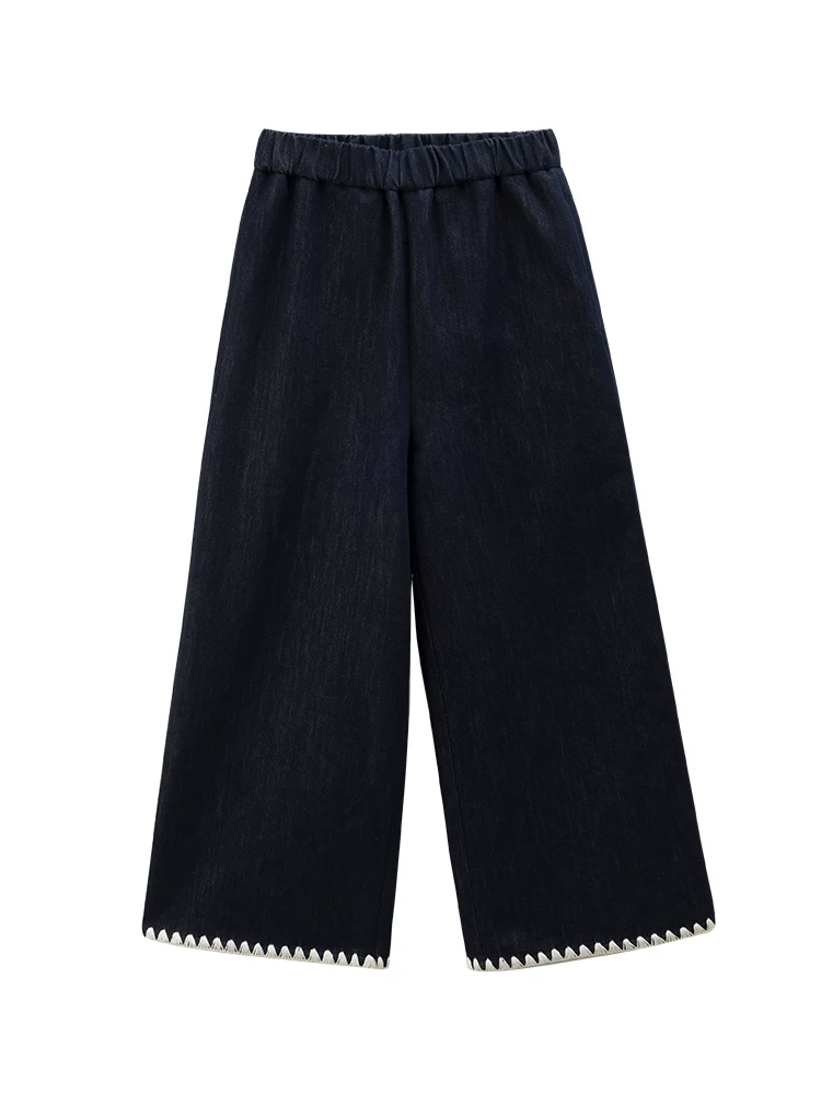 Quần trẻ em thường ngày mỏng đơn giản thoáng khí quần denim giặt quần thẳng cho bé gái phong cách mới mùa xuân và mùa thu
