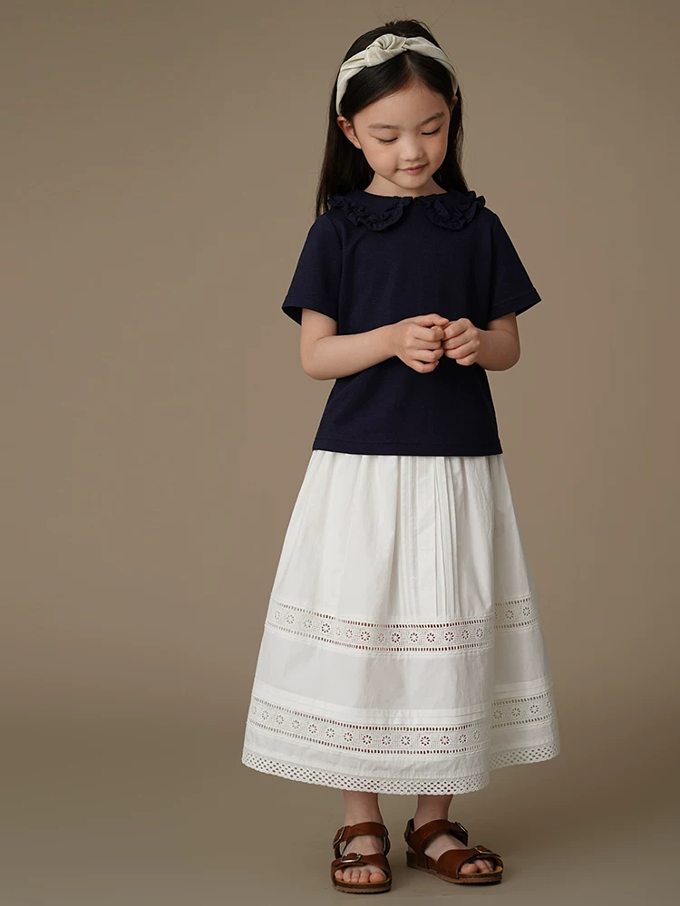 Quần áo trẻ em mùa hè váy nửa thân cotton thân thiện với da váy ren trắng váy dài cho bé gái thiết kế đơn giản