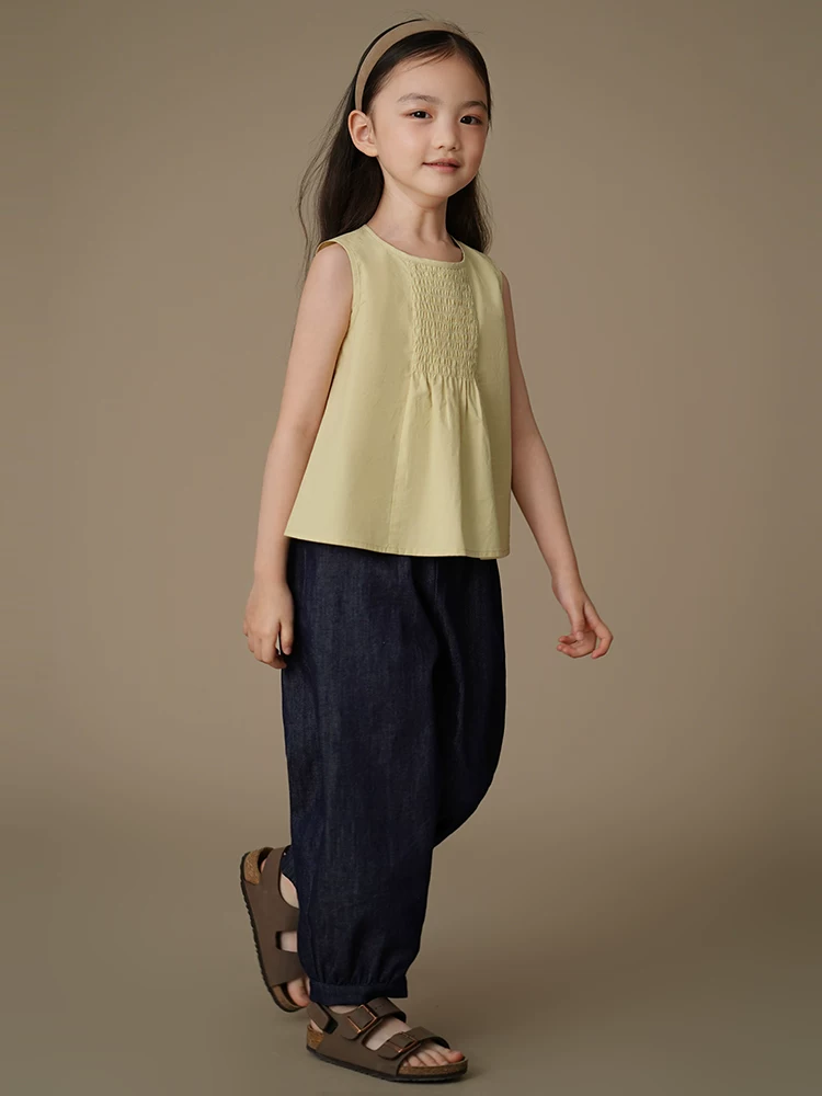 Áo thun cotton mỏng mùa hè cho bé gái, kiểu dáng rộng rãi, áo ba lỗ, áo lót có họa tiết