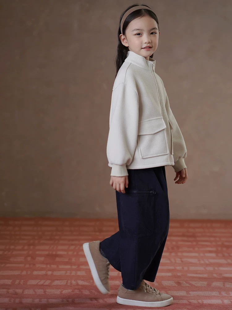 Quần áo trẻ em mùa xuân thu quần dài thường ngày toàn cotton quần cà rốt màu hải quân bé trai và bé gái quần cargo dáng rộng đơn giản